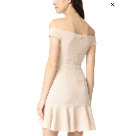 Veronica Beard Cream Colored Winnie Off Shoulder Flounce Knee Length Dress  10 - Picture 3 of 16